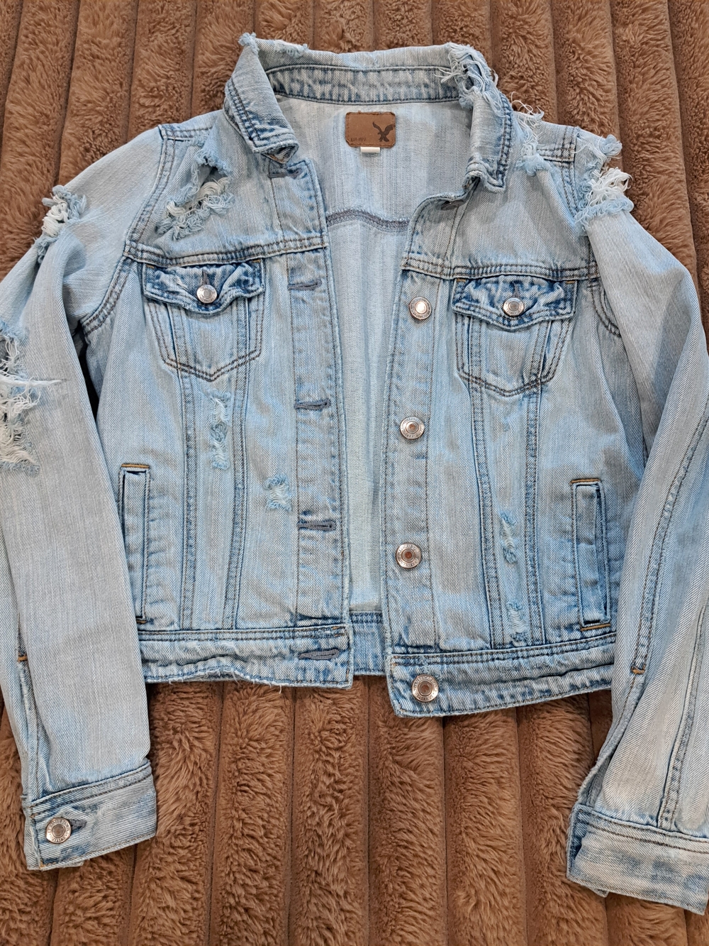 American Eagle Outfitters Light Blue Distressed Denim Jacket